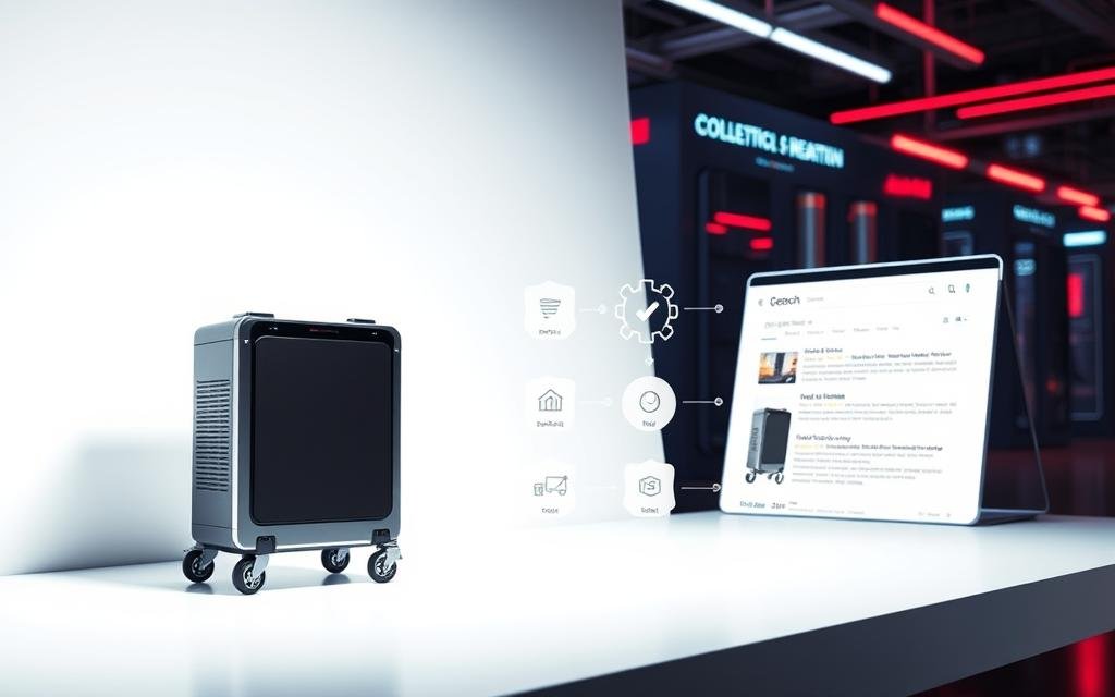 A high-quality product image showcasing smart optimization strategies. In the foreground, a sleek e-commerce product displayed against a minimalist white backdrop, showcasing its features through clean, professional lighting and crisp camera angles. In the middle ground, a series of icons and infographic elements highlighting key optimization tactics such as SEO-friendly titles, detailed descriptions, and high-resolution visuals. The background depicts a stylized search engine results page, underscoring the importance of product page optimization for improved online visibility and discoverability. The overall mood is one of contemporary design, technical expertise, and digital marketing prowess.