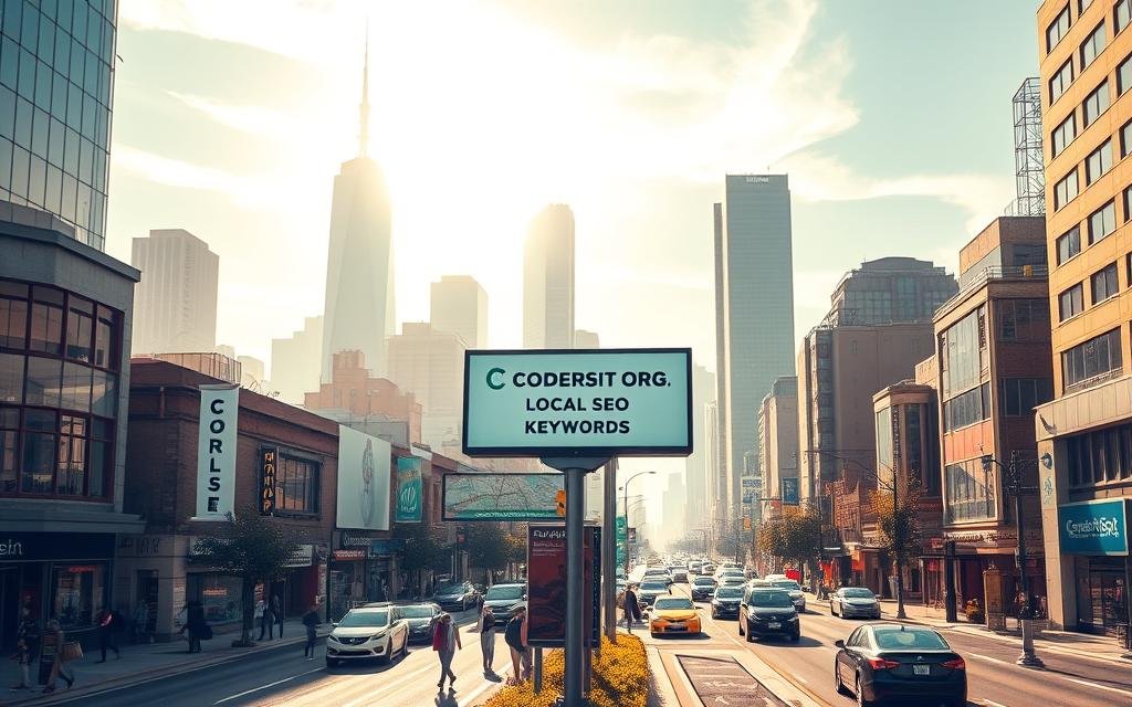 A tranquil urban landscape showcasing the local SEO strategy for Codersit Org. In the foreground, a bustling city street with pedestrians, cars, and shops. The middle ground features a large signpost displaying the Codersit Org logo and local SEO-related keywords. In the background, towering skyscrapers and a bright, sun-dappled sky with wispy clouds. The lighting is natural and warm, highlighting the vibrant colors and creating a sense of optimism and growth. The composition is balanced, with the signpost drawing the viewer's attention to the key elements of the local SEO strategy.
