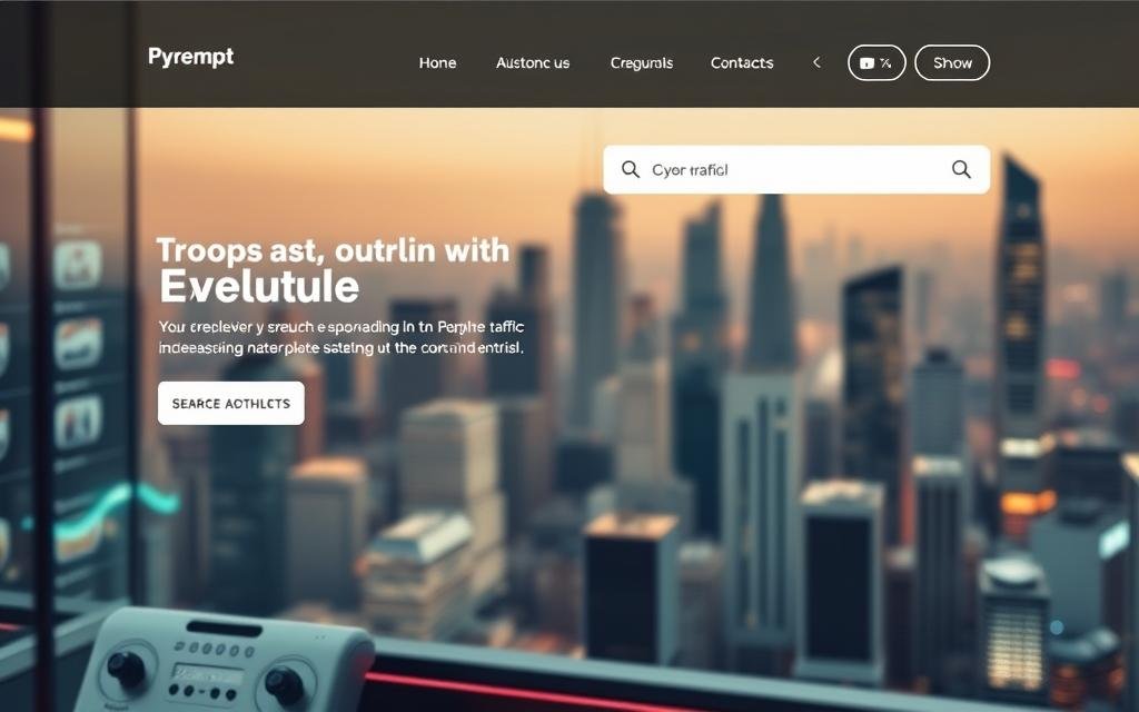 Prompt A sleek, modern e-commerce website with a clean, minimalist design, showcasing a variety of high-quality products. The foreground features a product carousel and search bar, while the middle ground displays an organized grid of product categories. The background is a soft, blurred cityscape with skyscrapers, suggesting a bustling urban environment. The lighting is warm and inviting, creating a sense of sophistication and professionalism. The overall composition conveys the importance of effective search engine optimization (SEO) for driving traffic and increasing sales in the digital marketplace.