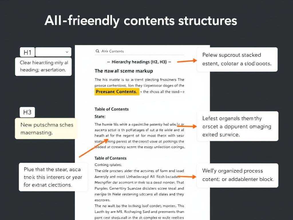 AI-friendly content structure with clear headings, schema markup, and organized information