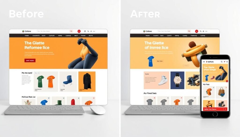 Before and after comparison of e-commerce site redesigned by Codersit Org Before and after comparison of e-commerce site redesigned by Codersit Org
