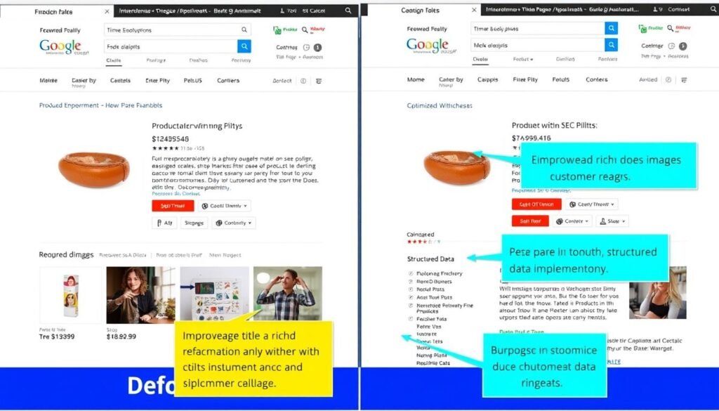Before and after of an optimized e-commerce product page
