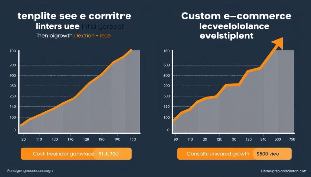 Business growth chart comparing template vs custom e-commerce solutions