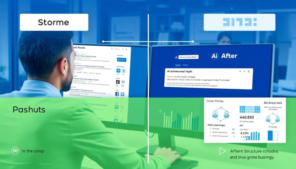 Business professional implementing Answer Engine Optimization (AEO) strategies on a computer with visible results Business professional implementing Answer Engine Optimization (AEO) strategies on a computer with visible results