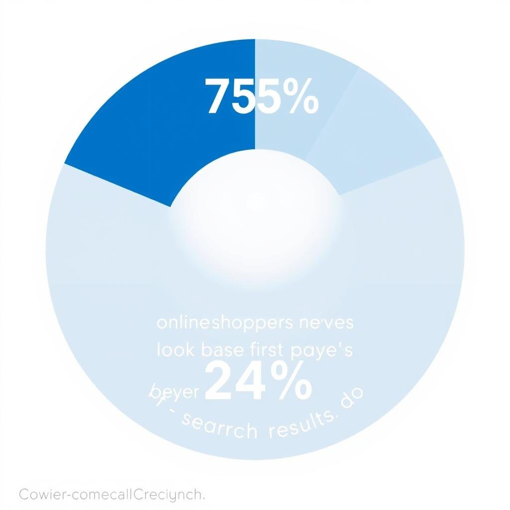 Chart showing 75% of shoppers never scroll past the first page of search results Chart showing 75% of shoppers never scroll past the first page of search results