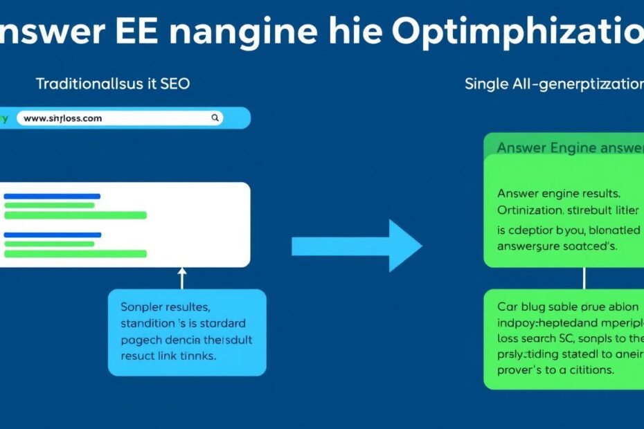 Comparison between traditional SEO and Answer Engine Optimization (AEO) showing the shift from multiple search results to single AI answers