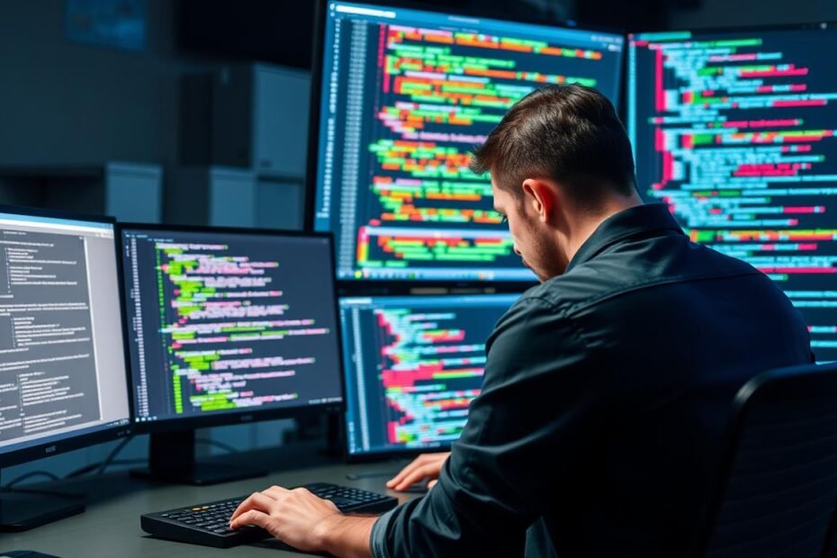 Developer working on complex e-commerce code