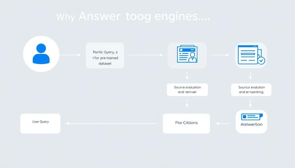 Diagram showing how answer engines process and generate responses using both pre-trained data and real-time retrieval Diagram showing how answer engines process and generate responses using both pre-trained data and real-time retrieval