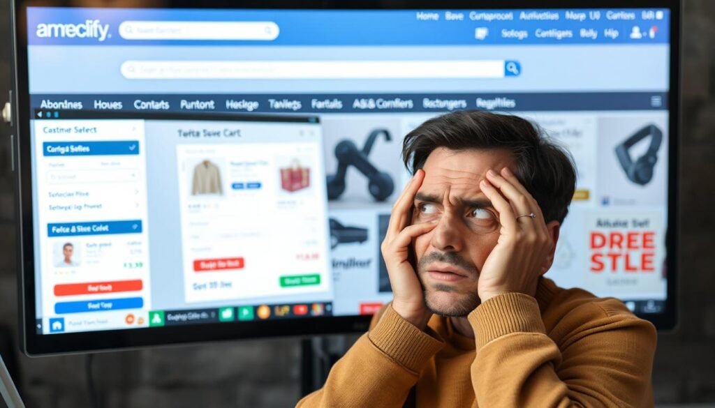 Frustrated customer abandoning online shopping cart